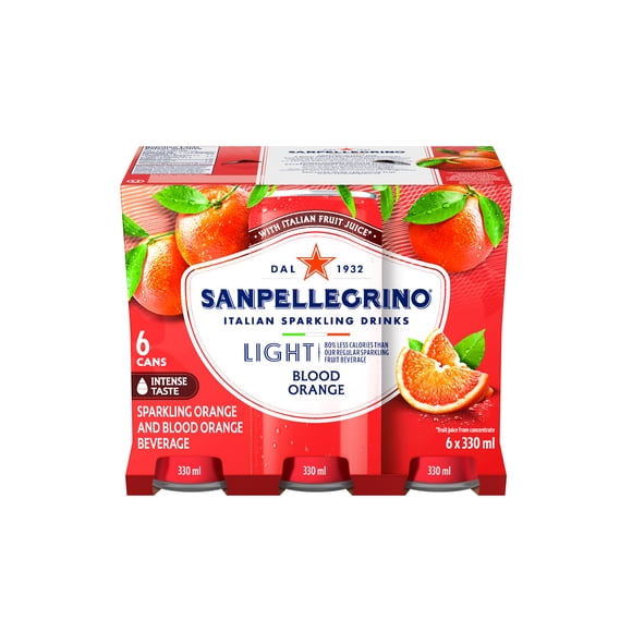 San Pellegrino Light Blood Orange, Sparkling Fruit Beverage, 25 Calories, Made With Real Fruit Juice (From Concentrate), Bold And Flavourful, Crafted in Italy