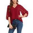 thumbnail image 3 of Blouse Décontractée pour Femmes Col en V Ample à Volants Manches Trois-Quarts en Chiffon, 3 of 7