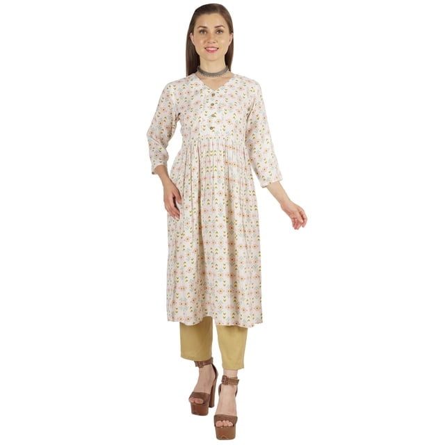 Moomaya Kurti Ligne A en Rayonne à Manches 3/4 Tunique Imprimée en Rayonne Robe Kurta Ethnique pour Femmes