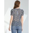 thumbnail image 4 of Unique Bargains Blouse Florale pour Femmes V Cou Détendre Hauts à Manches Courtes, 4 of 5