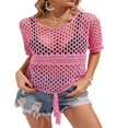 thumbnail image 1 of Tenue de Plage d'Été Ample pour Femmes, Cache-Maillot à Manches Courtes, Col Ras du Cou, Ajourée, à Lacets, 1 of 7