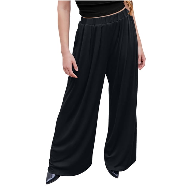 LSLJS Pantalon Grand à Taille Élastique avec Poches pour Femmes Printemps et Couleur Unie