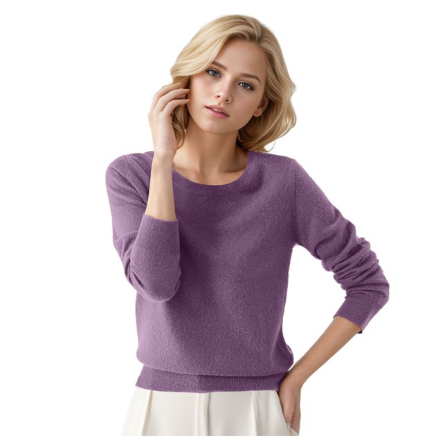 Chandail à Col Rond pour Femmes, Chandail Court pour Femmes, Chandail, Couleur Unie, Longs Chandails d'Hiver, Manches