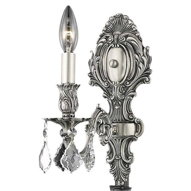 Elegant Lighting Monarch Traditional Pewter Wall Sconce 1 Light E12 Crystal