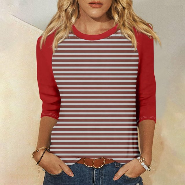 Mefallenssiah Blouses pour Femmes Décontractées Mode Féminine T-Shirt Imprimé Manches 3/4 Blouse Col Rond Hauts Décontractés
