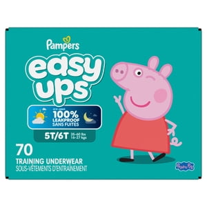 Pampers Facile à monter les filles & Pantalons d'entraînement de pot pour garçons, taille 7 (5T6T), 70 Comte, Peppa Absorbent Training Sous-vêtements, jusqu'à 100% Jour et nuit étanches, hypoallergénique