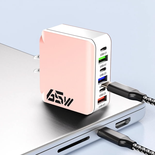 Chargeur Rapide Multiport 65W Standard US 6-en-1 Tête de Charge Rapide USB Compatible avec Plusieurs Appareils