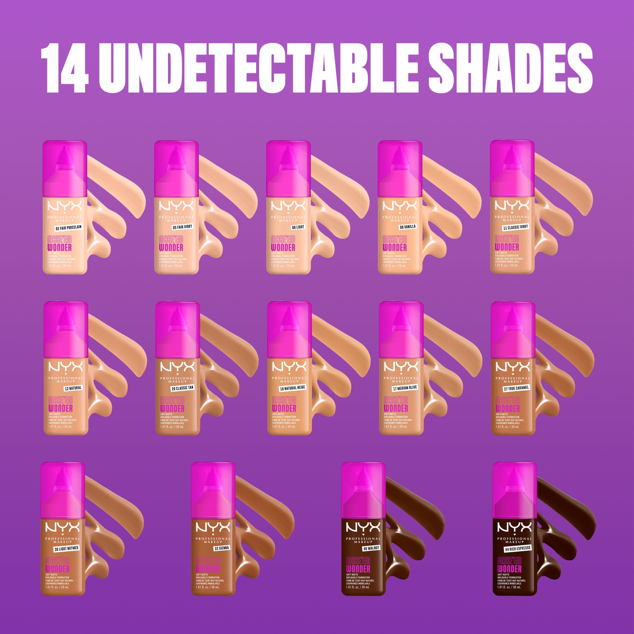 NYX Professional Makeup Make Em Wonder Fond de Teint Mat Naturel, Teinte: Light