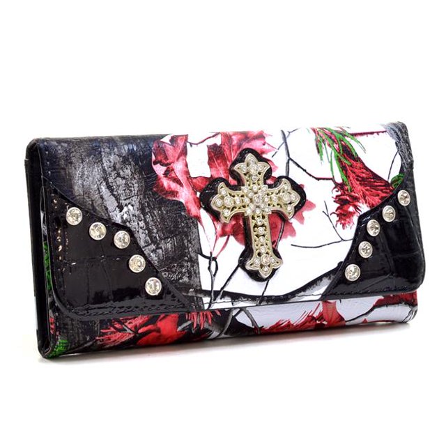 Gold Rush WC99-RD & CAM Portefeuille Accent Croix en Strass Western - Rouge & Camouflage