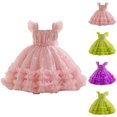 thumbnail image 1 of LOVZFMLL Robe à Manches Longues à Col Rond Unie pour Filles de Printemps et d'Été, Élégante et Douce, Robe Polyvalente à Manches Lanterne pour Filles, 1 of 4