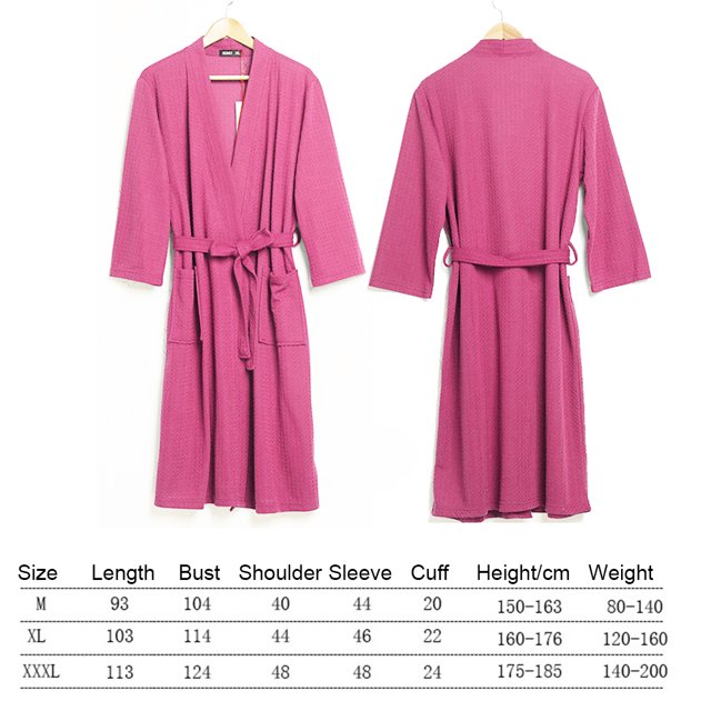 Women Water Absorption Bath Robe Solid Waffle Bathrobe Spa Home Dress Nightgown