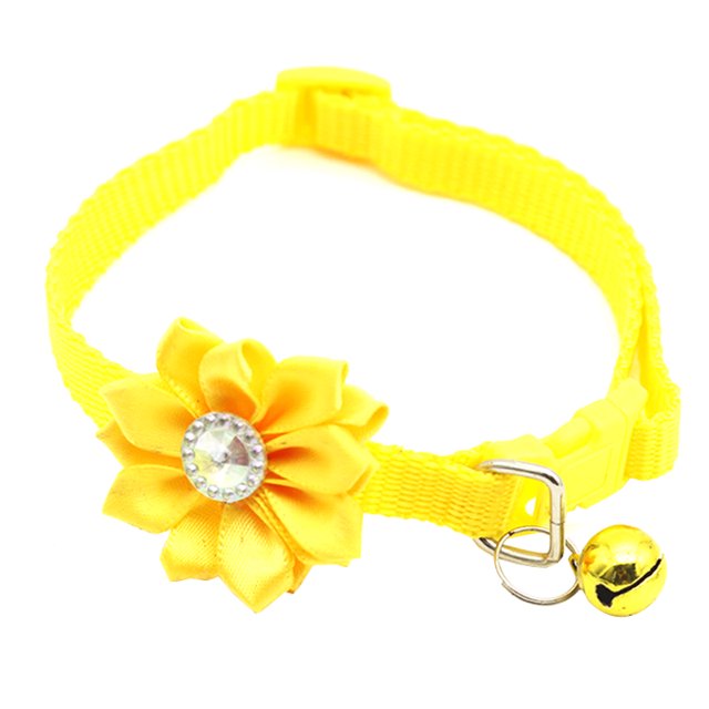 Flower Pet Collar Adjustable Rhinestone Cute Kitten Collar Bell Dog Collar