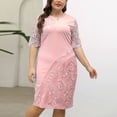 thumbnail image 1 of LSLJS Women Versatile Comfort Temperament Solid Color Large Half Sleeved Lace Patchwork Dress, Plus Size Dress, 1 of 6