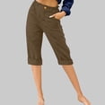 thumbnail image 2 of Timegard Cropped Pants for Women Capris Summer Casual Button Ruffle Elastic Waist Solid Color Lounge Pants, 2 of 4