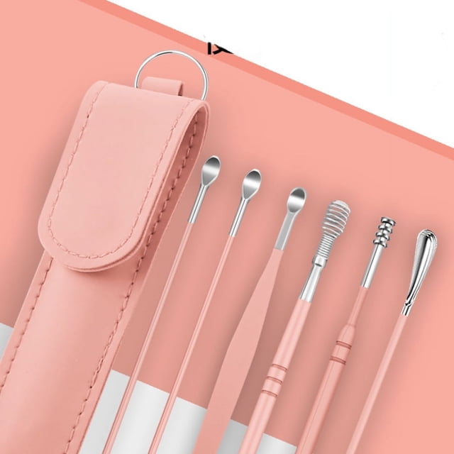 Ear Wax Removal, Ear Cleaner, Ear Pick, Ear Cleaning Kit, Ear Curette, Stainless Steel Ear Pick Set, Professional Ear Wax Remover With Portable PU Bag 6Pcs