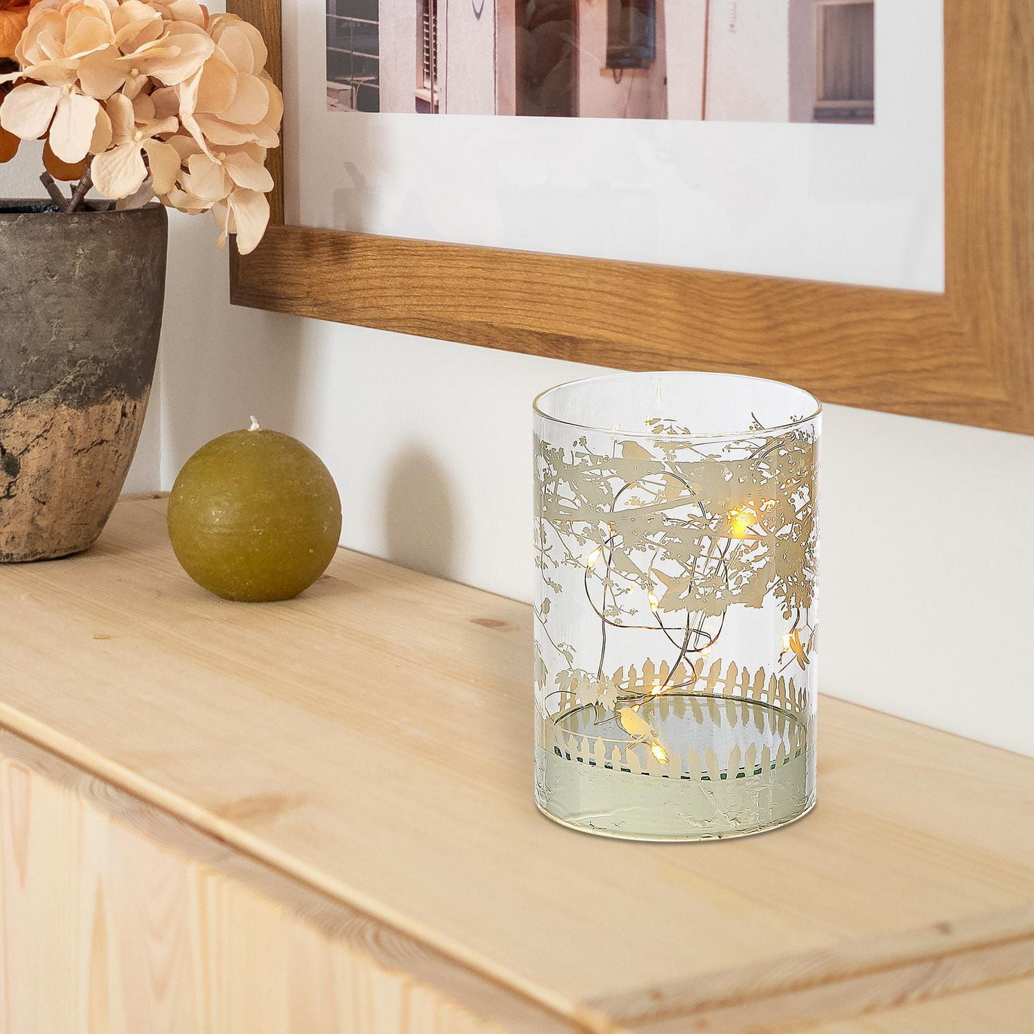 IH Casa Decor Cylinder Led Glass Decor Birds Sur Tree 5"