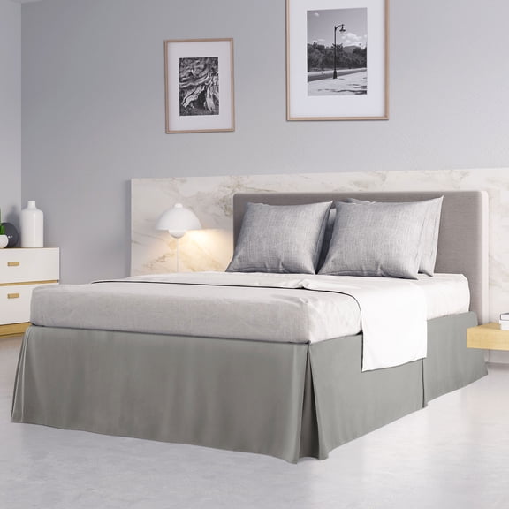 PiccoCasa Pleated Ruffle Bed Skirts with 14" Drop, Queen Dark Gray