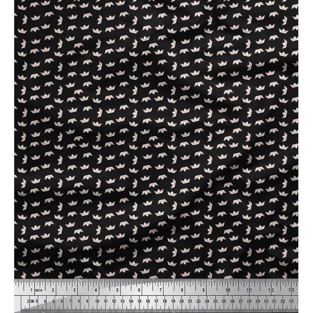 Soimoi Poly Georgette Fabric Paper Boat Art & Craft Print Sewing Fabric Yard 42 Inch Wide
