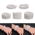 thumbnail image 4 of Thinsony Femmes Chic Perle Strass Bracelet Stretch Mariage pour Mariage Blanc 2 Rangée 1Set, 4 of 6