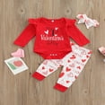 thumbnail image 2 of Infant Baby Girl Outfit Ruffle Long Sleeve Romper Jumpsuit Heart Pants Headband Set, 2 of 9