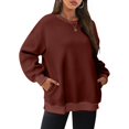 thumbnail image 2 of Timegard Chandail en Molleton Surdimensionné pour Femmes Col Rond Manches Longues Hauts Mode Automne Chandail avec Poches, 2 of 8