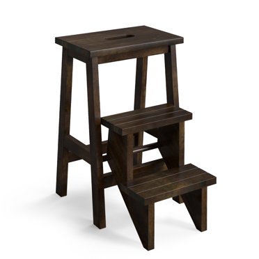Gymax 3 Tier Step Stool 3 in 1 Folding Ladder 24'' Storage Shelf Multi-function Brown