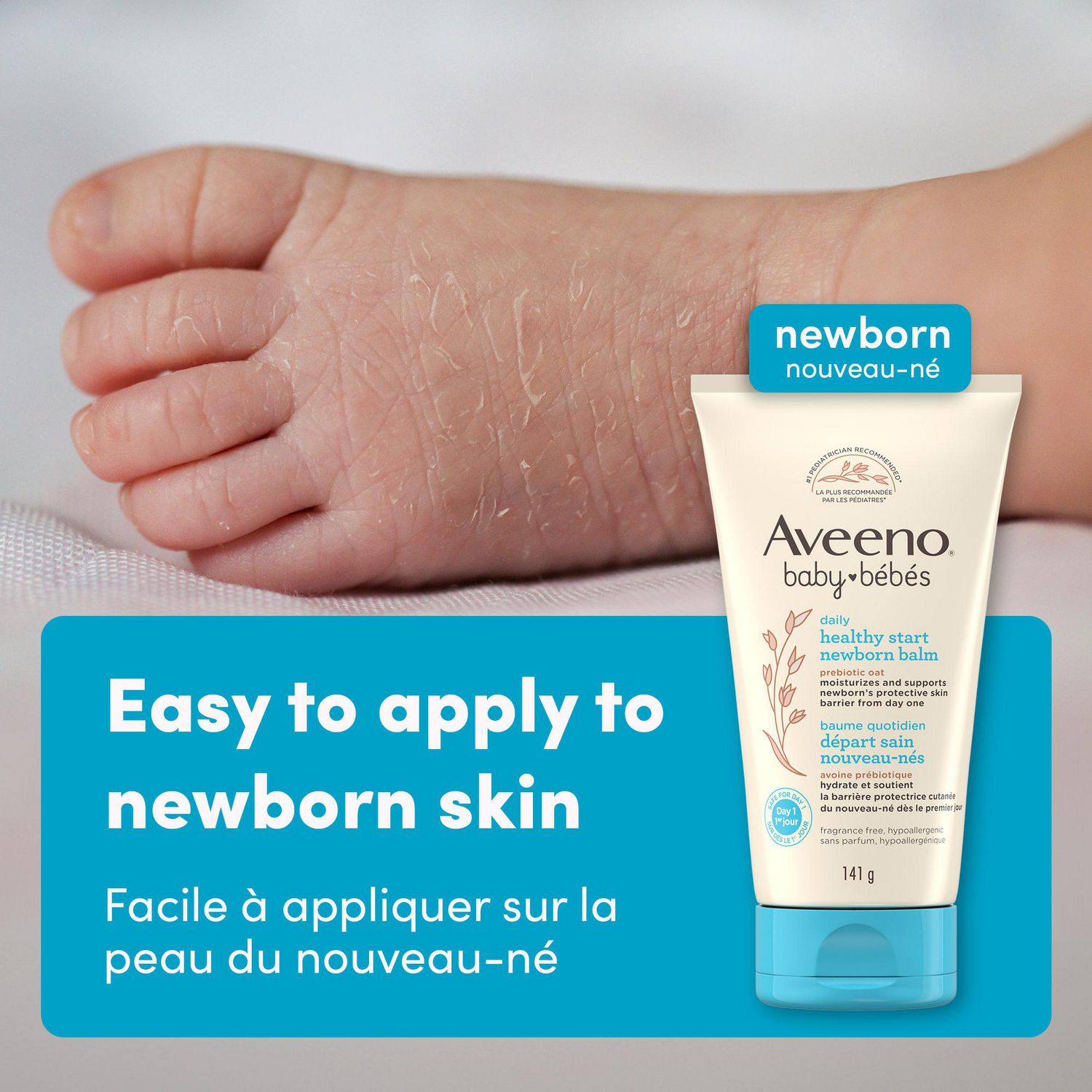 Baume quotidien Départ sain nouveau-nés Aveeno pour bébés, hydratant sans parabènes, avec avoine prébiotique, sans parfum, 141 g
