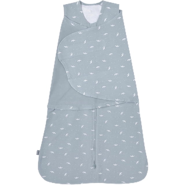 HALO® SleepSack® Emmaillotage Bleu Pâle avec Motif d'Oiseau Blanc et de Pois, Gigoteuse pour Bébé 100 % Coton, Couverture Portable avec Emmaillotage Ajustable 3 Directions, design Sans Manches et Fermeture Éclair avant pour des Changements de Couche Faciles.
