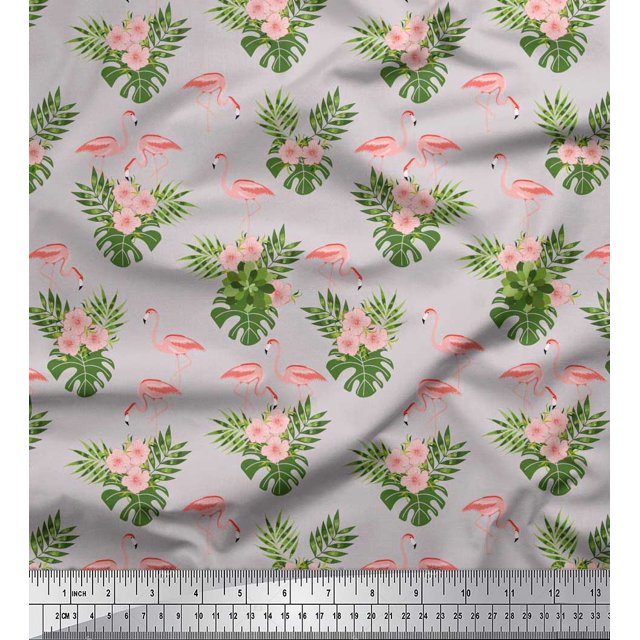 Soimoi Moss Georgette Fabric Floral & Cute Animals Cartoon Decor Fabric Printed Yard 42 Inch Wide