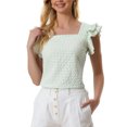 thumbnail image 1 of INSPIRE CHIC Women's Gingham Tops Square Neck Ruffle Cap Sleeves Summer Blouse L Green, 1 of 6