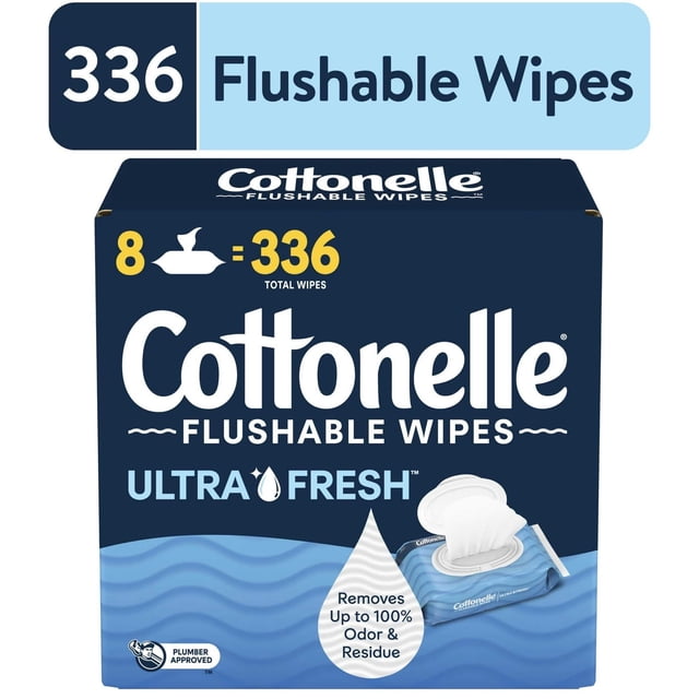 Cottonelle Ultra Lingettes Humides Fraîches Jetables dans les Toilettes, 8 Paquets à Couvercle Rabattable