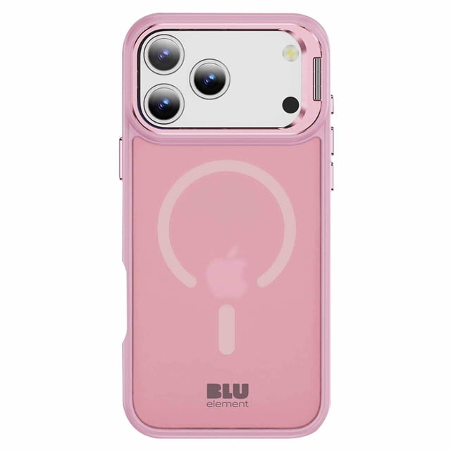 Blu Element Étui Chromatique Kick MagSafe Rose pour iPhone 17 Pro Max avec Dos Acrylique Rose Mince semi-transparent et Anneau d'Alignement MagSafe, Bords au Toucher Doux et Absorbant les Chocs, Découpes Précises pour triple Caméra et Boutons, et Béquille Pliable pour l'Affichage Paysager.