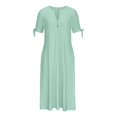 thumbnail image 3 of JUNWELL Aubaines 2024 Tendance Robe Mi-Mollet à Manches Courtes à Col en V pour Femmes Mode Femme Été Décontractée Robe Longue à Boutons Bleu 4, 3 of 6