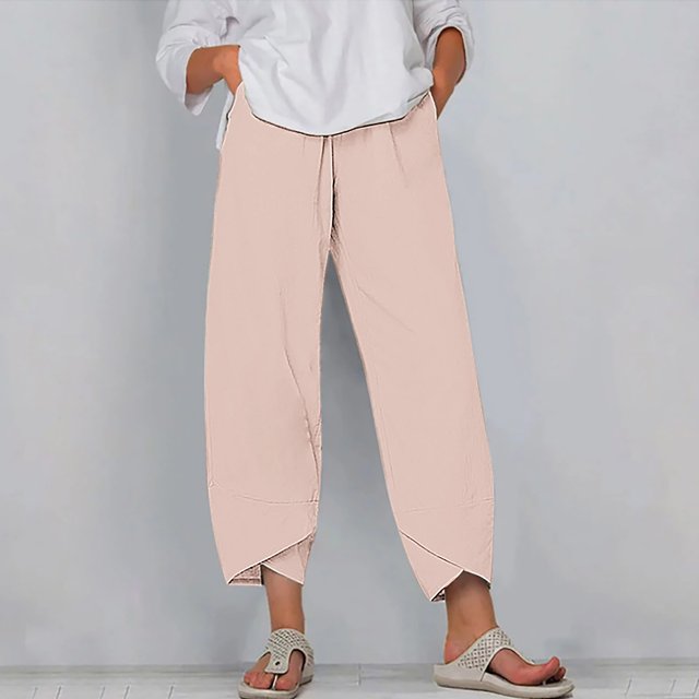 Women's Summer Comfortable Loose Wide Legged Fashion Solid Color Capris RXIRUCGD Rose, Taille: 4TG