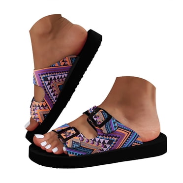 Dakaela Women's Platform Sandals Arch Support Foam Slip on Slides Two Buckle EVA Flat Sandal Blue 9.5