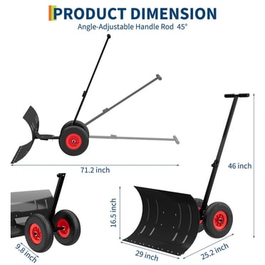 Metal Snow Pusher with Wheels – 30" Wide Snow Shovel with Adjustable Handle & Blade Angle, Ergonomic Double-Rod Design for Driveway & Sidewalk, Heavy Duty Snow Removal Tool