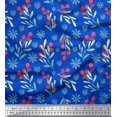 thumbnail image 1 of Soimoi Tissu Satin Modal Bleu Flocon de Neige & Baies Rouges Imprimé Tissu 1 Yard 42 Pouces de Large, 1 of 6