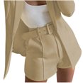 thumbnail image 2 of LOVZFMLL Women's Solid Suit Pant With Pockets Waisted Shorts With Belt Beige M, 2 of 6