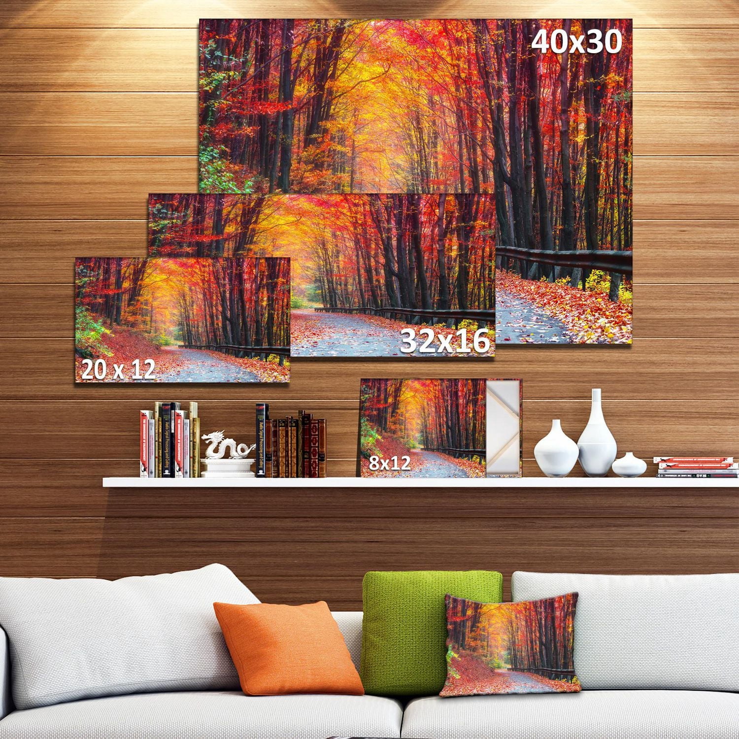 Designart Route dans la belle forêt d'automne Art mural sur toile