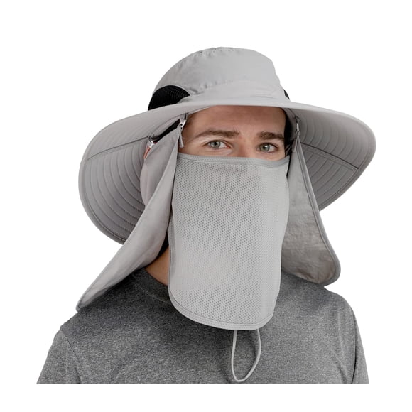 GearTOP Gardening Hat with face and Neck Cover - Outdoor Sun Protection Hats for Men & Women - Foldable Sun Hats for Women with Flaps (Light Grey)