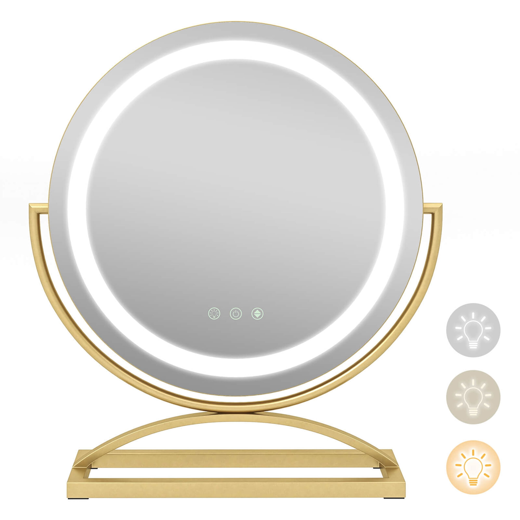 Costway Miroir de Maquillage Rond de 16 Pouces avec Lumières, 3 Couleurs, Gradable, Commande Tactile, Or