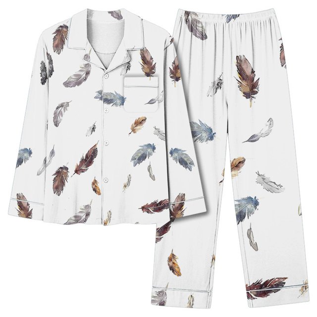 MeetoTime Pyjama d'Automne pour Femme, Ensemble 2 Pcs, Haut à Manches Longues Boutonné et Pantalon, Tenue de Nuit