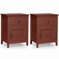 thumbnail image 1 of Costway Table de Chevet 2 Pcs Tiroir Table d'Appoint Bout de Canapé Armoire de Rangement Cerisier, 1 of 10