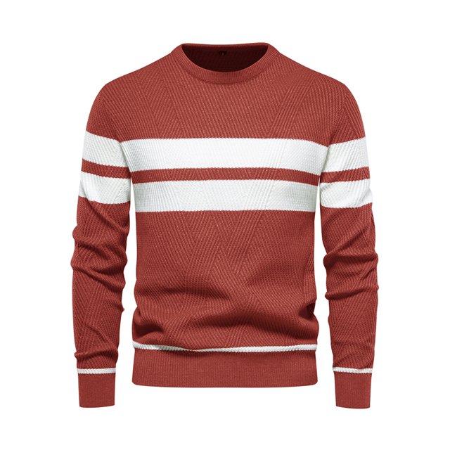 Innerwin Sweater Long Sleeve Men Jumper Tops Daily Wear Crew Neck Loose Knitted Sweaters Red S