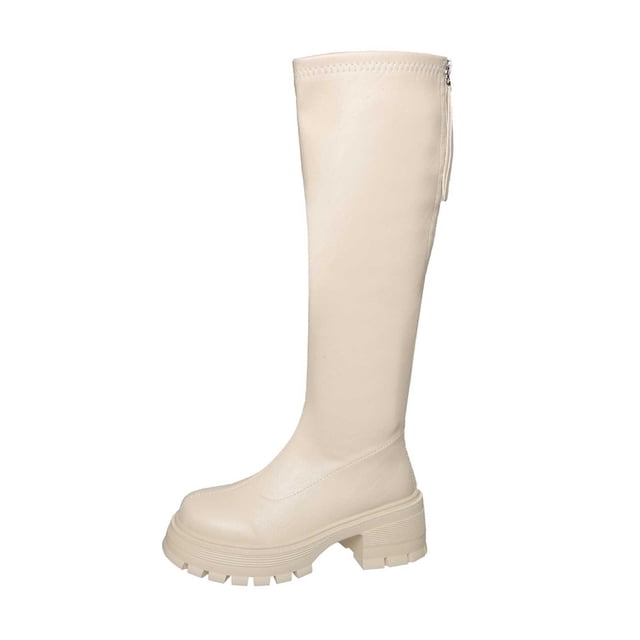 QHFBli Womens Tall Boots Elevated Knee High Riding Boots With Platform Sole and Rear Zipper Closure for Fall Winter Fashion Comfortable Footwear