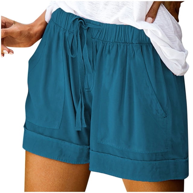 Fsgntruao Womens Plus Size Comfy Drawstring Casual Elastic Waist Pocket Loose Shorts Pants