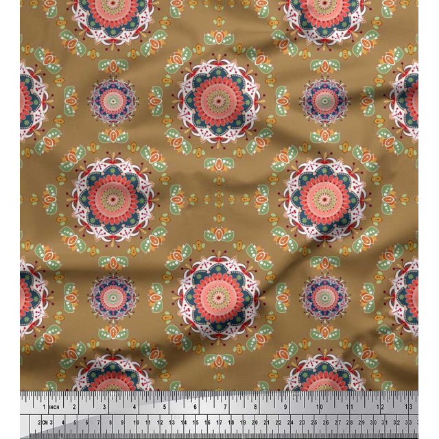 Soimoi Velvet Fabric Floral Mandala Print Fabric by The Yard 58 Inch Wide