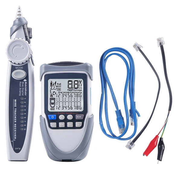 Yeacher Handheld Portable Network Cable Tester LCD Large Screen Display Digital Wire Trackers Continuity Battery Voltage Polarity Checking POE Test Multi-function Cable Tester with Flashlight