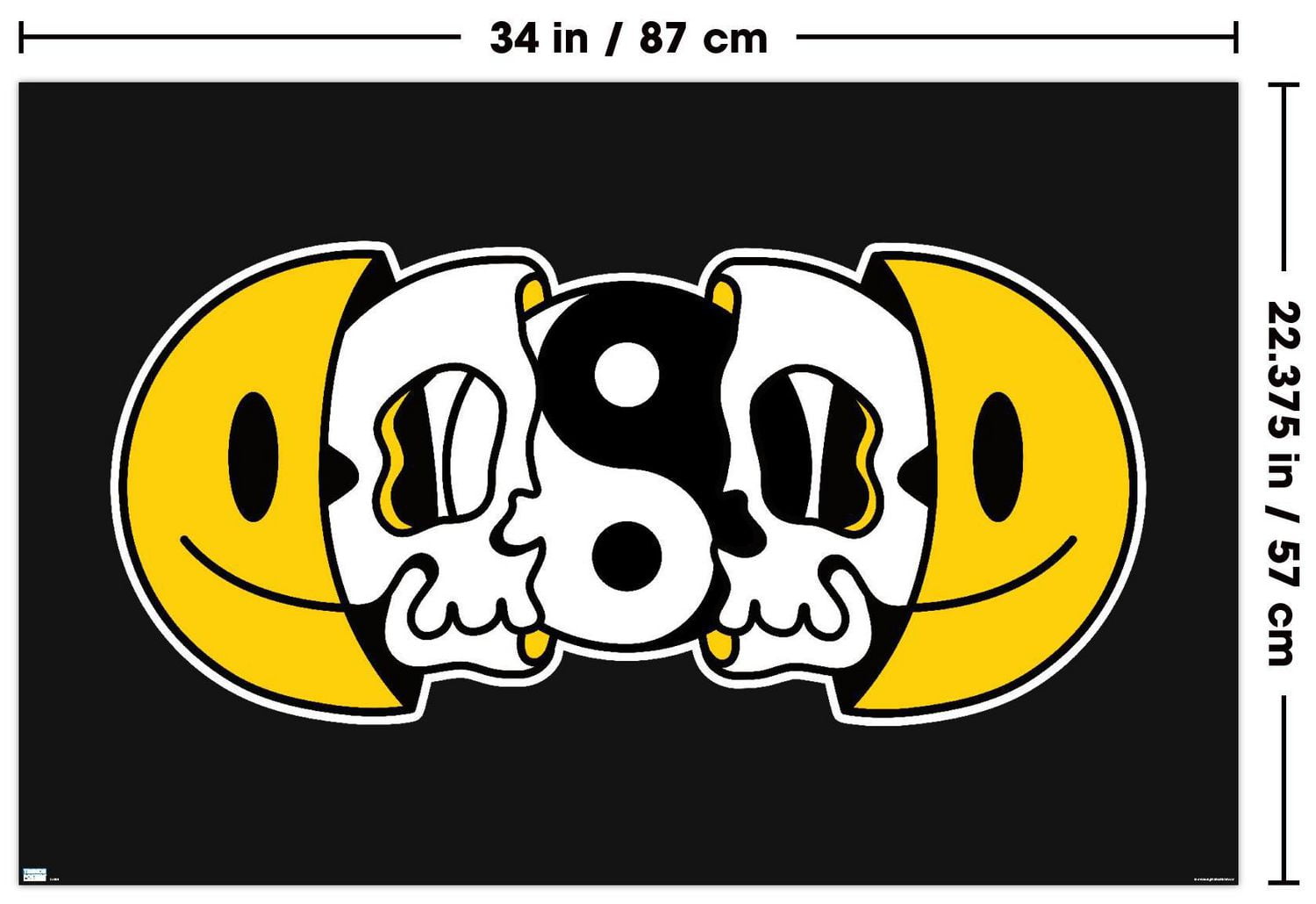 Yin Yang Smile Face Skull Wall Poster, 22.375" x 34"