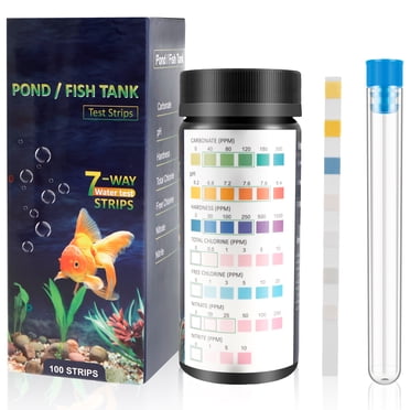 Grusce 100 Pcs Bandes de Test d'Aquarium 7 en 1 Kit de Test pour Aquarium avec Éprouvette Bandes de Test d'Eau d'Aquarium Rapides et Précises pour Carbonate Racines pH Dureté Total Sans Chlore Nitrate de Chlore Nitrite